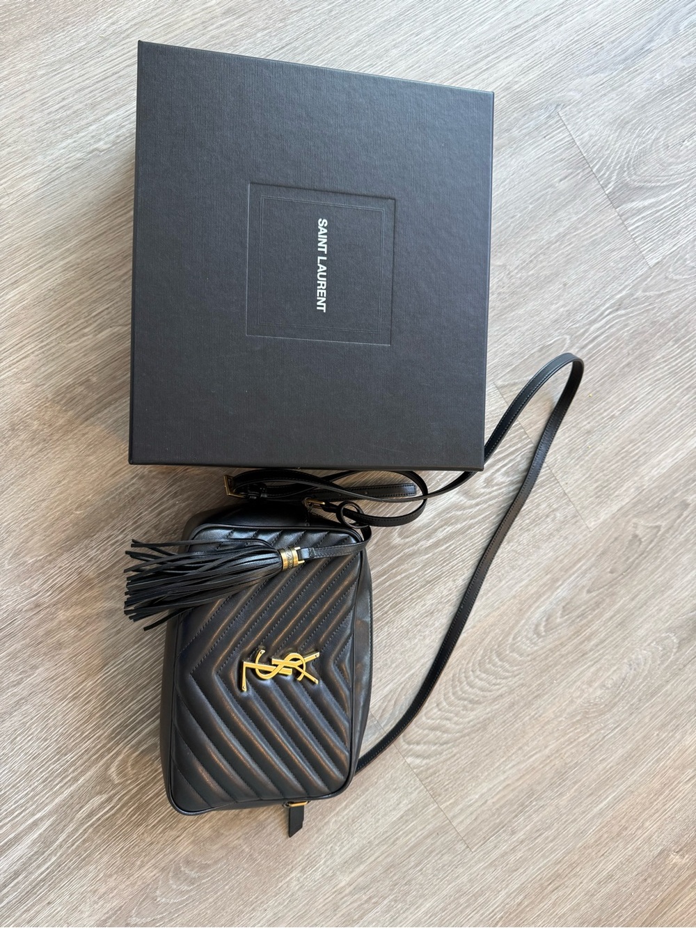 Saint Laurent Black Quilted Leather Camera Crossbody with Gold YSL Hardware